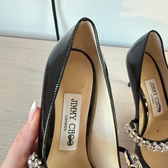 Jimmy Choo Bing 65 Pumps Black Patent Leather Crystal Embellished Pointed Toe 36 - Picture 5 of 13
